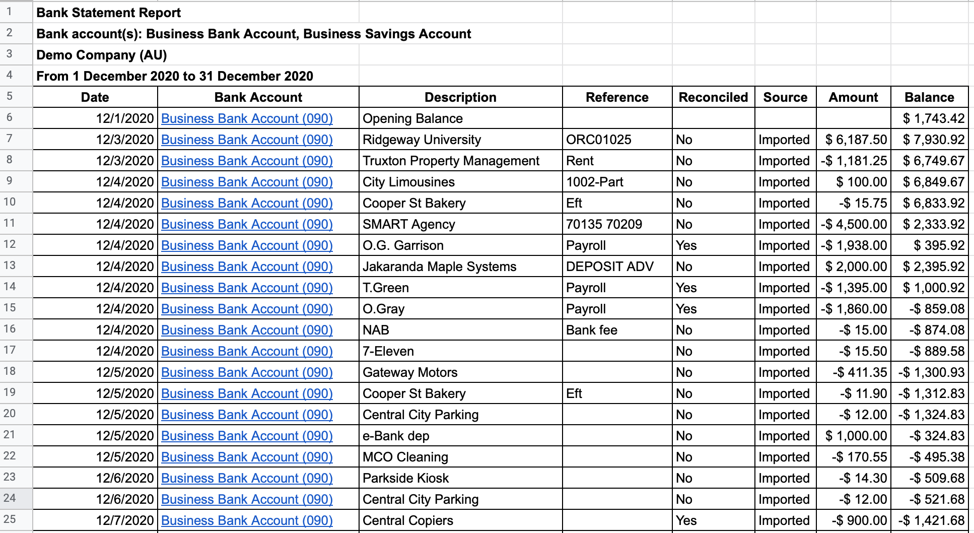 bank statement of account template